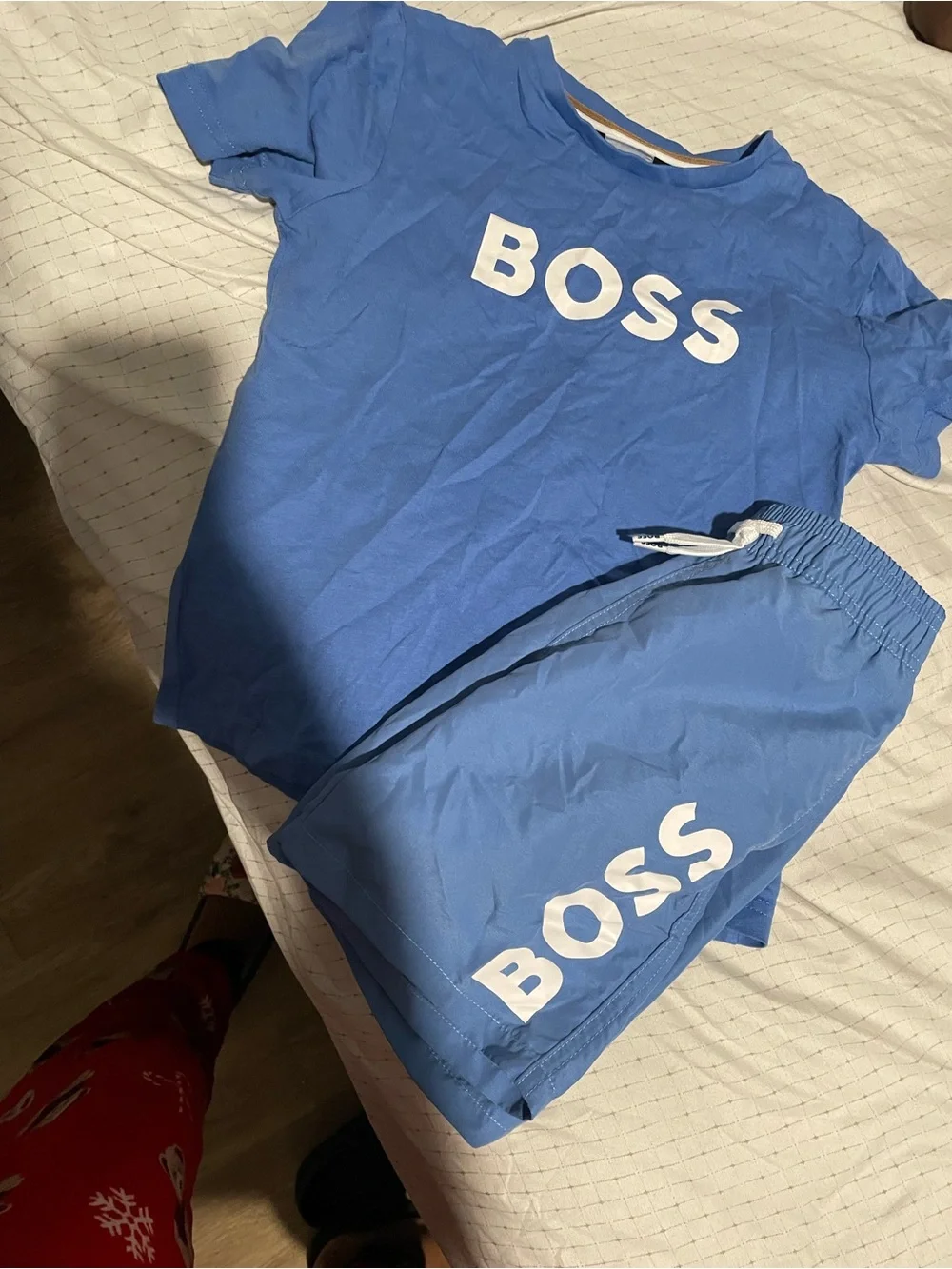 Boss Blue Tee and Shorts Set with White Logo
